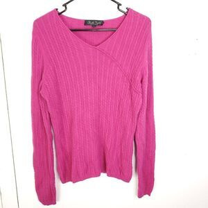 Claudia Nichole Sweater Womens L Cashmere Cableknit Asymmetrical Line Soft Cozy
